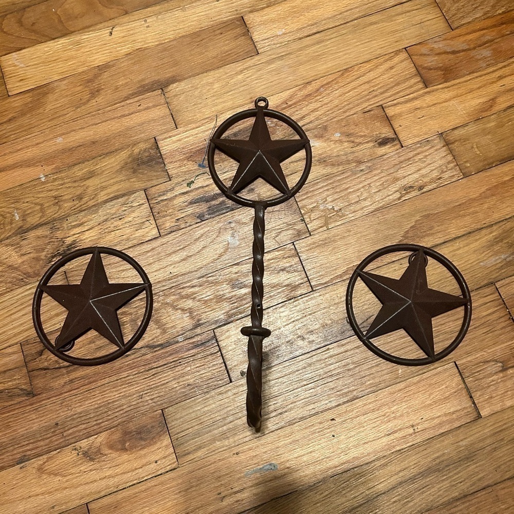 Western Metal Texas Star Hook & 2 Metal Wall Hanging Stars Home Decor
